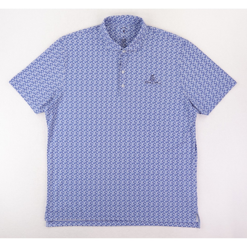 Johnnie-O Tamar Polo Shirt Mens XL Lake Blue Geometric Top Shelf Plum Creek GC